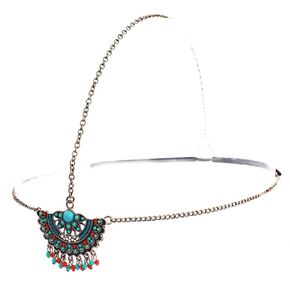 Rosemarie Collections Women's Bohemian Chic Burnished Metal Fringe Tikka Head Chain With Natural Howlite Stone On Elastic Headband Forehead Pendant
