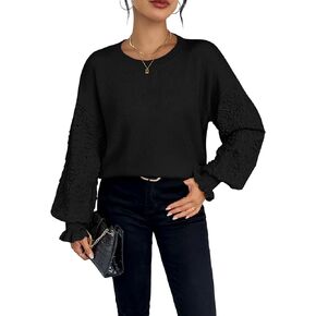Pink Queen 2024 Fall Women's Crewneck Ribbed Knit Pullover Sweaters Hollow Out Long Sleeve Crochet Tops