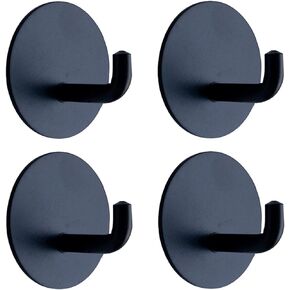 Black Adhesive Wall Hooks for Hanging Heavy Duty 15lb(Max) Towel Hooks Waterproof Oilproof 304 Stainless Steel Self Adhesive Hooks, Bathroom Kitchen Sticky Hooks, 4 Pack