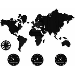 The Geeky Days World Map Large Wall Clock Personalized City Time Zone Battery Operated Silent Non Ticking Wall Watch Office Geographic Wall Art Decor (Custom Design)
