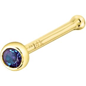 Solid 14K Gold Ball-end Stud Bezel Set Alexandrite 22G Nose Bone Nose Stud - 14K White Gold / 14K Yellow Gold June Birthstone Nose Ring Stud