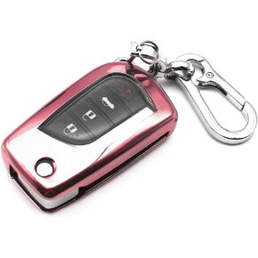 Fit for Toyota RAV4 Camry Corolla 4Runner C-HR Avalon Sequoia Sienna Yaris Tacoma Highlander TPU Key Fob Cover Case Shell Holder Protector Sleeve Accessory, w/ Key Chain, Pink