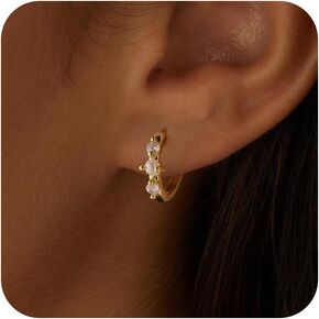 Gold Earrings Set for Women, Dainty 14k Gold/Silver Plated Hoop Earrings for Women Trendy Lightweight Multiple Piercing Huggie Earrings Hypoallergenic Small Gold Cartilage Hoop Earrings Gold Jewelry Gifts for Women