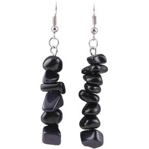 IDB Delicate Simulated Natural Gemstone Drop Hook Earrings with a Large 2 13/32" (2.40" / 60mm) Drop- Threaded Gemstone - Multiple Colors Available
