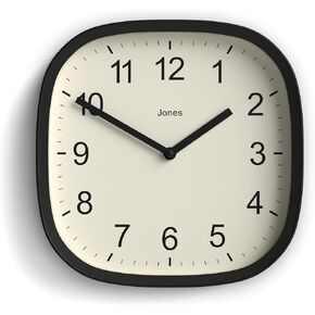 JONES CLOCKS Square Retro Wall Clock in Acrylic, The 'Sprite', 25 x 25 x 5cm (Black, 25 x 25 x 5cm)