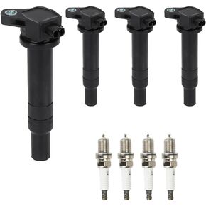 Set of 4 Ignition Coils Pack 4 Iridum Spark Plugs Compatible with 2006 2007 2008 2009 2010 2011 Hyundai Accent Kia Rio Replace UF499