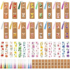 16 Set Flower Acrylic Bookmark Gifts for Women Clear Floral Bookmarks with Colored Tassels and Bookmarks Sleeves Flower Page Marker Tassels Bookmark Packaging for Student Teacher Writer Reader