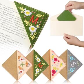 4 Pack Embroidered Bookmark Corner,Cute Bookmarks for Women,Handmade Felt Corner Letter Bookmark,Unique Cute Flower Embroidery Bookmarks for Reading Gift Mother's Day Gift(Spring+Summer+Fall+Winter) in Saudi Arabia
