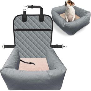 Dog Car Seat Travel Pet Bed, 2-in-1 Dog Bed for Small Dogs & Medium Sized Dogs, Removable Cover & Mat, Oxford Fabric Washable Waterproof Anti Slip Bottom, Booster Seat Pet Belt, Color:Beige in Saudi Arabia
