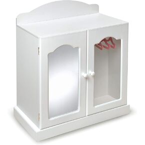 Badger Basket Mirrored Doll Armoire for 3 Years and Up, with 3 Baskets & 3 Hangers (fits 18 inch Dolls), White