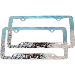 FantasHome 2 Pack Stainless Metal Car License Plate Frame Cover, US Standard Size (Cat)