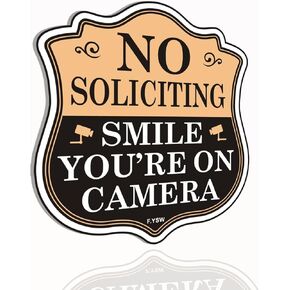 No Soliciting Sign Smile You're On Camera Sign Video Surveillance Sticker Home Self Adhesive 5" x 5" for House Office Business Front Door Warning Safety Signs Apartment Porch Entrances Wall Decor Use