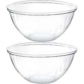 PLASTICPRO Disposable 150 Ounce Round Crystal Clear Plastic Serving Bowls for Snack or Chip ,Candy Dish, Party Salad Container Pack of 2