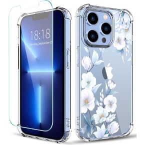 حافظة مصممة على شكل زهرة لهاتف iPhone 13 Pro [مع واقي شاشة]، حافظة هاتف نسائية شفافة زهرية مقاومة للصدمات، غطاء ممتص للصدمات ناعم من مادة TPU مقاس 6.1 بوصة 2021 (لافندر/أرجواني) in Kuwait