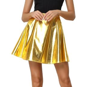 Allegra K Metallic Mini Skirt for Women's Party High Waist A-Line Sparkle Holographic Skirts