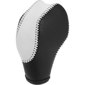 X AUTOHAUX Car Faux Leather Black White Gear Shift Knob Cover for Ford Focus 2012-2018 Escape 2013-2019 Fusion 2013-2016 Fiesta Transit Van White Line