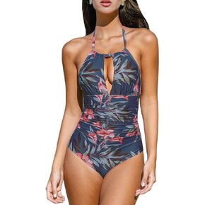 CUPSHE Women's One Piece Swimsuit Tummy Control Square Neck Bathing Suit Front Cutout Crisscross Back Tie Full Coverage