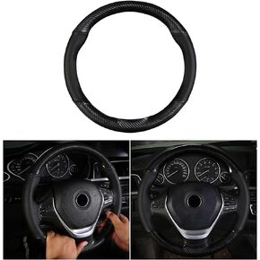 BELOMI Leather Steering Wheel Cover, Stitch On Wrap Breathable Vehicle Steer Wheel Sewing Protector Wrap, Elastic Stretch Auto Interior Accessories, 15 Inch Universal for SUV, RV, and More（Black）