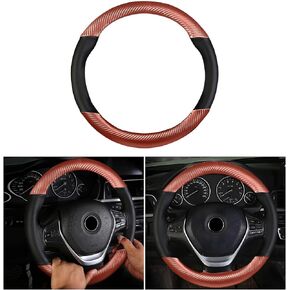 BELOMI Leather Steering Wheel Cover, Stitch On Wrap Breathable Vehicle Steer Wheel Sewing Protector Wrap, Elastic Stretch Auto Interior Accessories, 15 Inch Universal for SUV, RV, and More（Black）