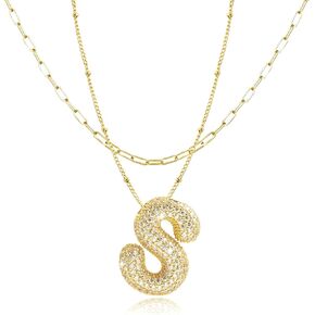 Diamond Bubble Letter Necklace Gold for Women s,14K Gold Plated, Initial Necklaces for Women,Dainty Layered Gold Bubble Letter Necklace Birthday Gifts for Women s