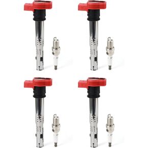 4PCS UF529 Ignition Coils & Iridium Spark Plugs Compatible with 2014-2016 Au-Di Q7 S6 Go-lf Je-tta CC Volk-swagen Allroad & Quattro Eos Replace OE 06E905115E 06H905115B