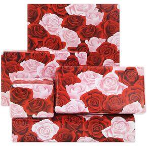 Rose Gift Wrapping Paper, Red and Pink Floral Gift Wrap 4 Folded Sheets Bridal Shower Wedding Wrapping Paper for Valentine's Day Birthday Women Mother's Day Lover's Gift Wraps