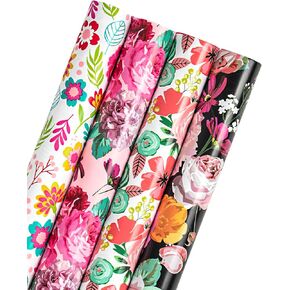 WRAPAHOLIC Wrapping Paper Roll - Beautiful Floral Design for Wedding, Birthday, Holiday, Party, Baby Shower - 4 Rolls - 30 Inch X 120 Inch Per Roll