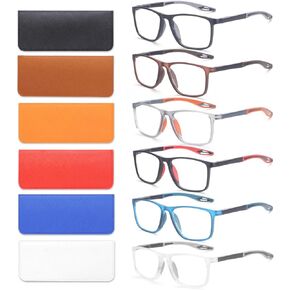 6 Pack Reading Glasses for Men Sports Style Blue Light Blocking Readers with Spring Hinge Women Eyeglasses