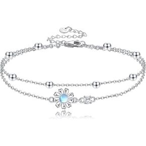 YFN Daisy Moonstone Bracelet Sterling Silver Daisy Flower Layered Bracelet Daisy Jewelry for Women Girls Gifts