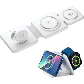 Wireless Charging Station 3 in 1 Foldable Magnetic 15W Travel Multiple Devices Fast Charger for iPhone 15/14/13/12 Series, AirPods 3/2/Pro/Pro2, iWatch (Black)