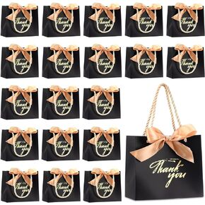 Hsei 40 Pcs Thank You Gift Bags with Handles 5.5 x 2.4 x 4.7 Inches Gold Foil Thank You Small Paper Bags Party Favor with Bow Ribbon Bulk for Christmas Wedding Birthday(Red)