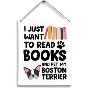 Read Books and Pet My Boston Terrier Wooden Signs 8x10, Boston Terrier Decor, Boston Terrier Gifts for Dog Book Lovers Owners Women Men, Boston Terrier Dog Reading Lovers Home Wall Decor