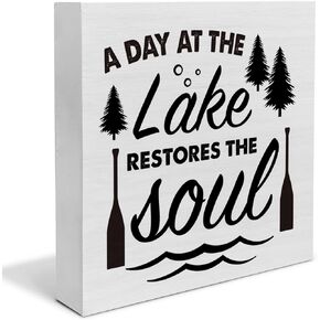 Country Lake Wood Box Sign Decor Desk Sign a Day at the Lake Restores the Soul Wooden Box Block Sign Summer Rustic Lake House Home Shelf Wall Decoration
