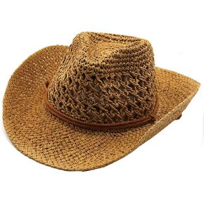 Men’s Western Cowboy Hat Wide Brim Shapeable Panama Straw Hat Summer Beach Sun Hat Outdoor Travel Cap with Chin Strap