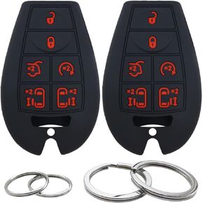 2Pcs Silicone 7 Button Key Fob Cover Remote Case Keyless Protector Compatible with Dodge Challenger Charger Durango Grand Caravan Journey Magnum Ram Jeep Commander Grand Cherokee Chrysler Town Country