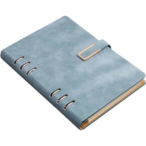 Refillable Notebook, 320 Pages Thick Lined Journal, 6 Ring A5 Binder Hardcover Leather Ruled Notebook for Women Men Work Office School Writing, Magnetic Buckle Closure, 5.7" x 8.26", GreyBlue