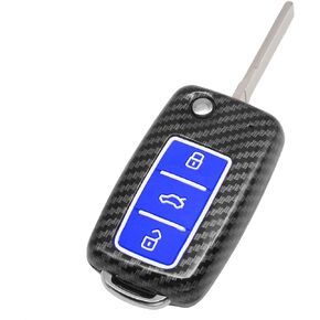 TANGSEN Flip Key Fob Case Cover Compatible with Volkswagen VW Beetle CC EOS Jetta Golf GTI Jetta Passat Phaeton R32 Rabbit TIGUAN Touareg 3 Button Keyless Entry Remote 3D Carbon Fiber ABS Emboss