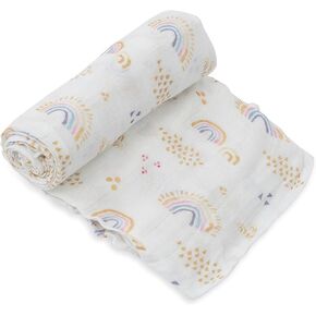 Little Unicorn – Rainbows & Raindrops Deluxe Swaddle | Single | 100% Rayon Muslin from Bamboo | Super Soft | Newborns and Infants | Large 47" x 47" | Machine Washable