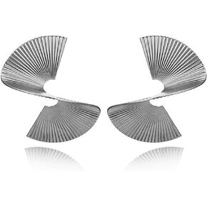 Large Gold/Silver Exaggerated Geometric Earrings for Women Girls,Bohemian Statement Earrings Punk Stylish Metal Sectored Twisted Leaf Earring Jewelry