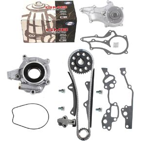 CNS Timing Chain Kit (2 Heavy Duty Metal Guide Rails & Bolts), Water Pump, & Oil Pump Compatible with Toyota 2.4L Pickup 22RE 22REC 85-95