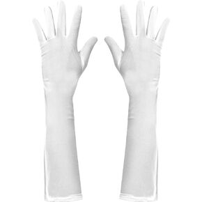Skeleteen White Satin Opera Gloves - Roaring 20's Fancy Flapper Elbow Gloves - 1 Pair