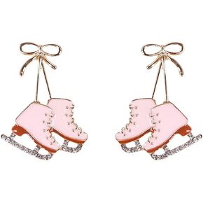 Dainty Skating Shoes Bow Knot Dangle Drop Stud Earrings Crystal Cubic Zirconia Ice Skate Dangling Statement Earring Fashion Christmas Jewelry Gifts for Skater