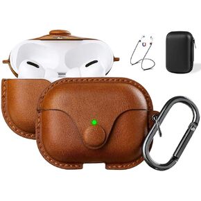 Maxjoy for AirPods Pro 2 Case Leather, Airpods Pro Leather Case Cover with Keychain Airpods Strap Compatible with Apple Airpods Pro 2nd Generation 2023 2022/ AirPods Pro 2019 (Front LED Visible),Brown
