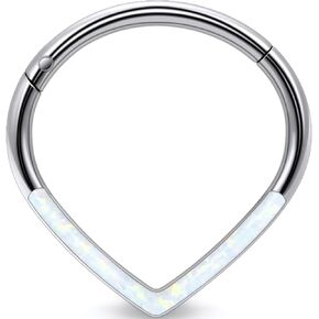 16G G23 Titanium Teardrop Opal Septum Rings Hinged Septum Nose Rings Hoop Clicker Internally Threaded Helix Daith Cartilage Tragus Earrings Eyebrow Body Piercing Jewelry for Women Men 8mm 10mm