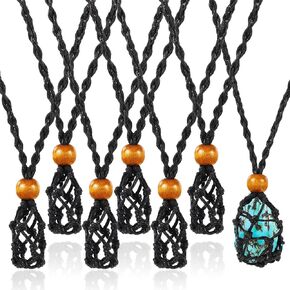 6 Pieces Necklace Cord Empty Stone Holder Empty Necklace Holder Quartz Crystal Stone Necklace Cord Replacement Necklace Rope with Adjustable Length for DIY Jewelry Making (Beige)