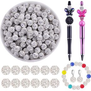 Rhinestone Beads for Jewelry Making 200pcs Mix 10mm Rhinestone Beads for Pens Making Bulk Glitter Sparkle Disco Ball rhinestone Spacer Beads for Bracelets Necklace Keychain Clay Rhinestone Beads