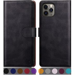 SUANPOT for iPhone 11 Pro 5.8"(Non 11 6.1"/11 Pro Max) with RFID Blocking Leather Wallet case Credit Card Holder, Flip Folio Book Phone case Shockproof Cover for Women Men for Apple 11 Pro case Black