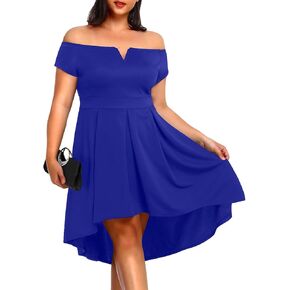 Women's Plus Size Off Shoulder Midi High Low Flared Cocktail Party A-Line Swing Dress