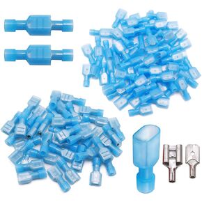 Tnisesm Male/Female Quick Disconnects Spade Wire Crimp Terminal Connectors, (Blue 16-14AWG) Fully Insulated Nylon Electrica Crimp Cold-Pressed Terminal Connectors MDFN&FDFN-B