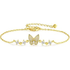Cubic Zirconia Butterfly Bracelets for Women and Girls | Gold Dainty Simple Hypoallergenic Adjustable Bracelet